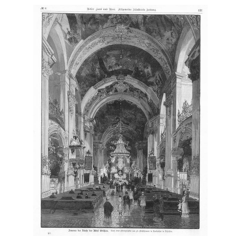 "Inneres der Kirche der Abtei Grüssau. Nach einer Photographie von Fr. Pietschmann in Landeshut in Schlesien."