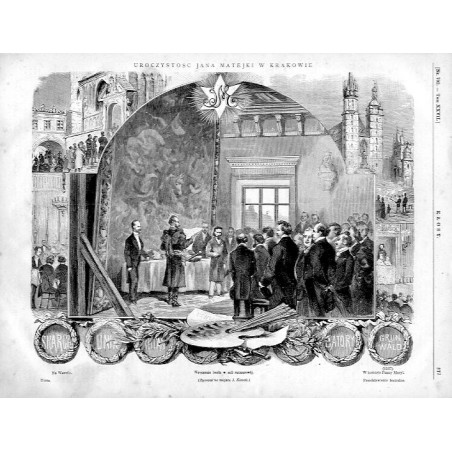 Uroczystość ku czci Jana Matejki w 1878 w Krakowie / "UROCZYSTOSC JANA MATEJKI W KRAKOWIE Na Wawelu. Uczta. Wręczenie berła w sa