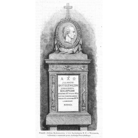 "Pomnik Juliana Bartoszewicza w koś. Nawiedzenia N. P. w Warszawie, wykonany z marmuru przez Andrzeja Pruszyńskiego." / faktyczn
