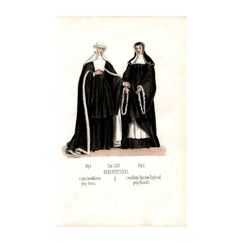 "Tab: LXIV. BENEDYKTYNKI. Fig: 1. z opactwa w Estrun przy Arras. Fig: 2. z wielkiego Opactwa Byghand przy Bruxelli."