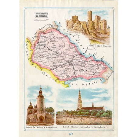 49 Pow. Częstochowski Gub. Piotrkowskiej / "49 POW. CZĘSTOCHOWSKI GUB. PIOTRKOWSKIEJ Ruiny zamku w Olsztynie. Kościół Św. Barbar