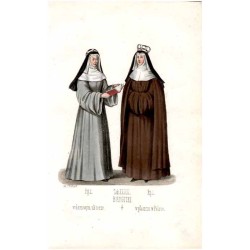 "Tab: XXXIII. BRYGITKI. Fig: 1. w domowym ubiorze. Fig: 2. w płaszczu w Polsce."