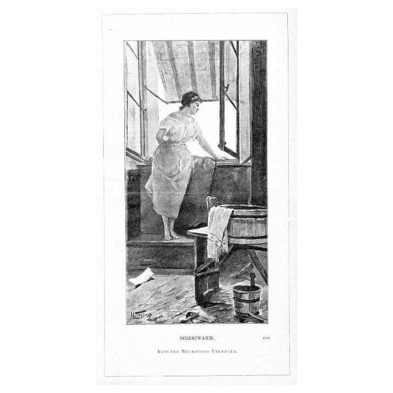 Oczekiwanie. Rysunek Maurycego Trębacza. 8196 / "OCZEKIWANIE. RYSUNEK MAURYCEGO TRĘBACZA. 8196"