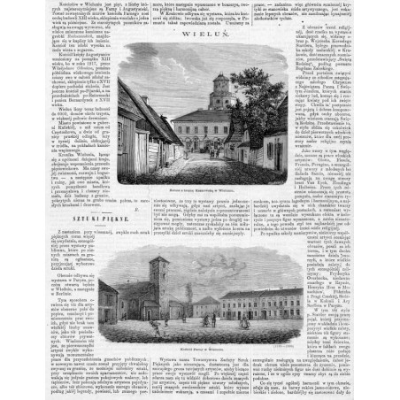 "WIELUŃ. [1] Ratusz z bramą Krakowską w Wieluniu. [2] Kościół Farny w Wieluniu. (1589-1590)"