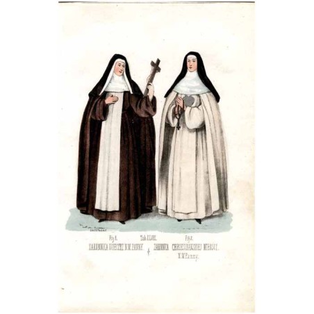 "Tab: XLVIII. Fig: 1. ZAKONNICA UCIECZKI N. M. PANNY. Fig: 2. ZAKONNICA CHRZESCIANSKIEJ MIŁOŚCI. N. M. Panny."