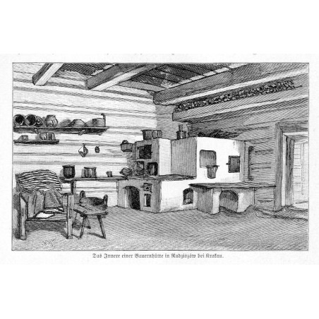 "Das Innere einer Bauernhütte in Radziszów bei Krakau."