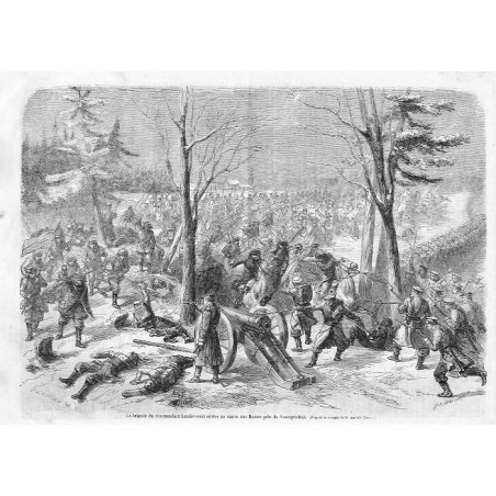 "La brigade du commandant Lambrowski enléve un canon aux Russes prés de Nowogrodeck (D'apres le croquis de M. Auclair (Carauli)"