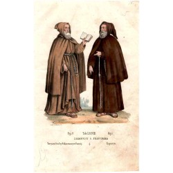 "Tab: LXXVIII. ZAKONNICY S. FRAŃCISZKA Fig: [1]. Kapucyn. Fig: [2]. Tercyarz Scisłey Osbserwancyi w Francij."