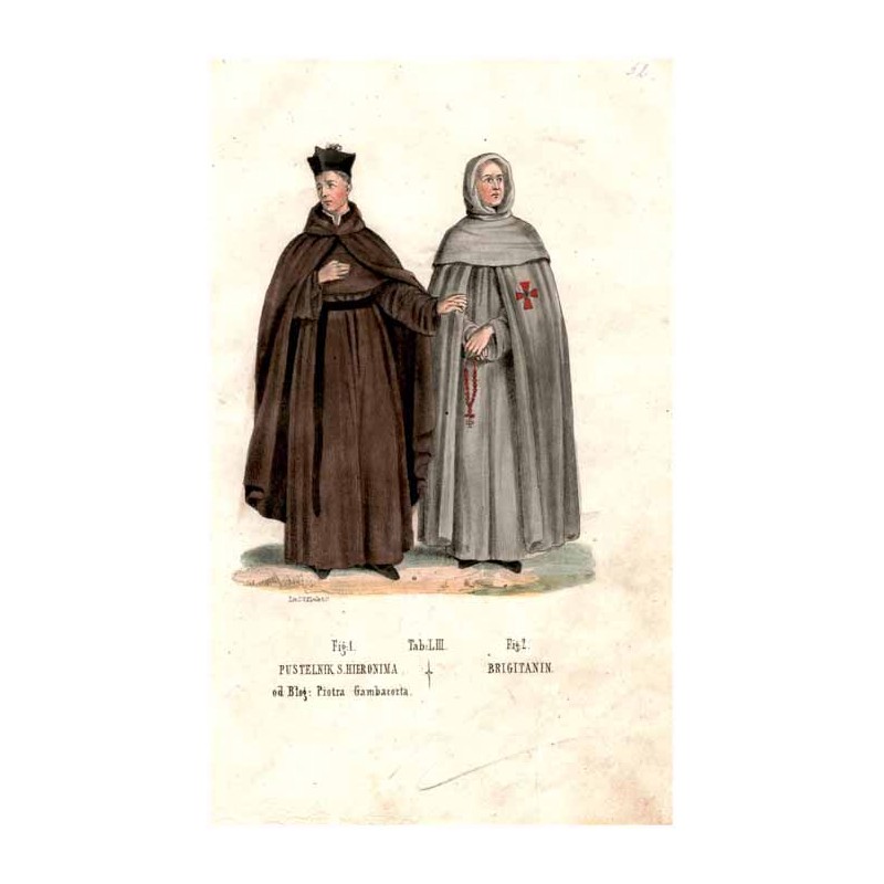 "Tab: LIII. Fig: 1. PUSTELNIK S. HIERONIMA od Błog: Piotra Gambacorta. Fig: 2. BRIGITANIN."
