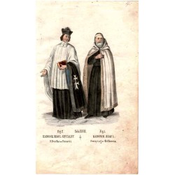"Tab: XXVIII. Fig: 1. KANONIK REGUL: Swiętego Gilberta. Fig: 2. KANONIK REGUL: SZPITALNY S. Ducha w Francii."