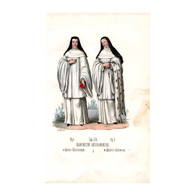 "Tab: XIV. KANONICZKI LATERANENSKIE. Fig: 1. w ubiorze klasztornym Fig: 2. w ubiorze chórowym.
