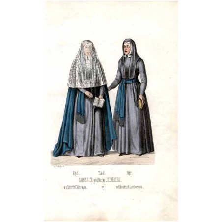 "Tab: V. ZAKONNICE pod Nazwą JOZAFATEK. Fig: 1. w Ubiorze Klasztornym. Fig: 2. w ubiorze Chórowym."