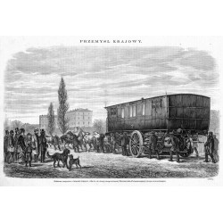 "Odstawa wagonów z fabryki Lilpop'a i Rau'a do stacyi drogi żelaznéj Warszawsko-Petersburgskiéj (Aleja Jerozolimska). (1855)"