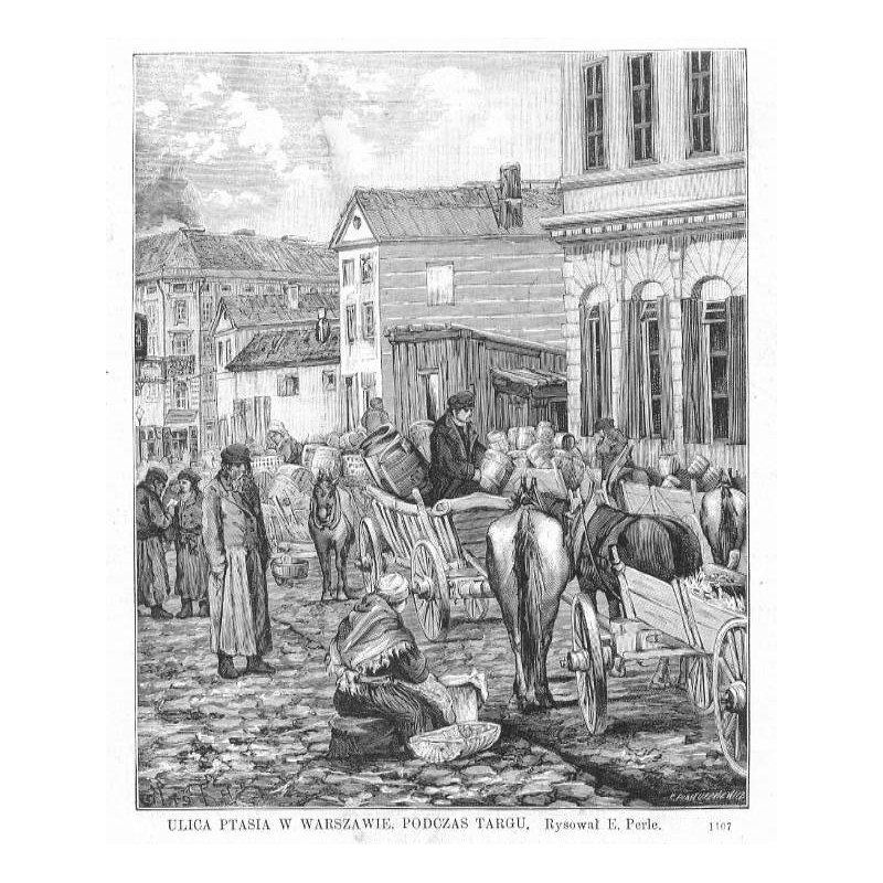 Ulica Ptasia w Warszawie, podczas targu. Rysował E. Perle. 1107 / "ULICA PTASIA W WARSZAWIE, PODCZAS TARGU. Rysował E. Perle. 11