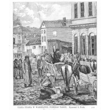 Ulica Ptasia w Warszawie, podczas targu. Rysował E. Perle. 1107 / "ULICA PTASIA W WARSZAWIE, PODCZAS TARGU. Rysował E. Perle. 11