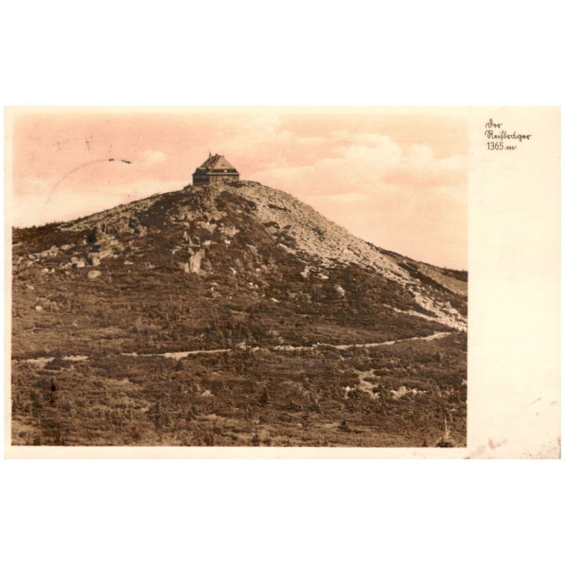 Der Reifträger 1365 m / Rewers: Reifträgerbaude (1365 m ü. M.) Schönster Rundblick im westl. Riesengebirge