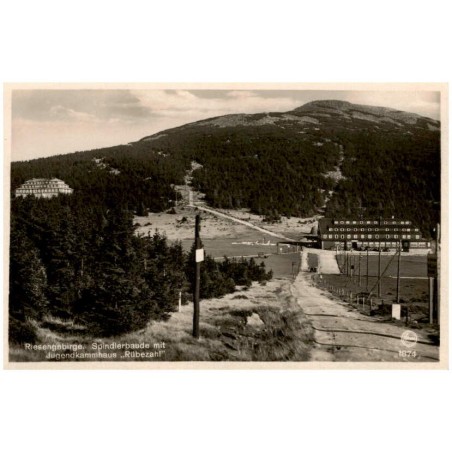 Riesengebirge. Spindlerbaude mit Jugendkammhaus "Rübezahl" 1874 / Rewers: Riesengebirge Kleine Sturmhaube mit Spindlerbaude und