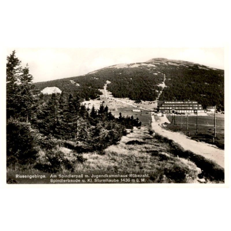 Riesengebirge. Am Spindlerpaß m. Jugendkammhaus Rübezahl, Spindlerbaude u. Kl. Sturmhaube 1436 m ü. M.