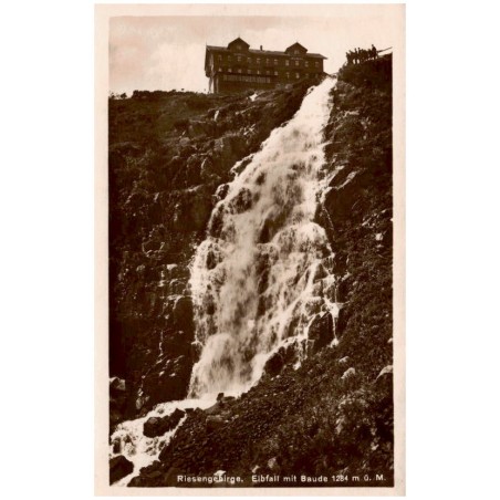 Riesengebirge. Elbfall mit Baude 1284 m ü. M.