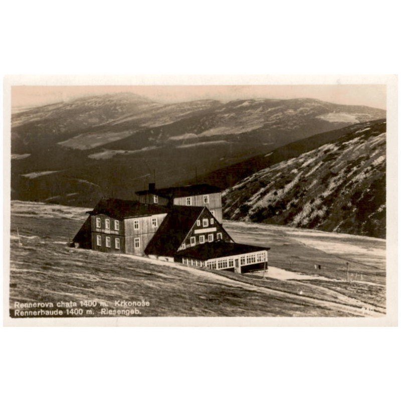 Rennerova chata 1400 m. Krkonoše. Rennerbaude 1400 m. Riesengeb. 749