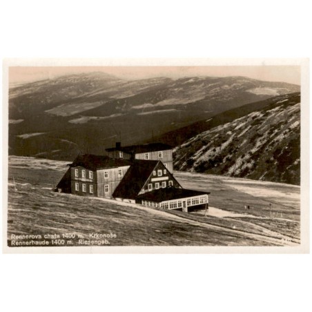 Rennerova chata 1400 m. Krkonoše. Rennerbaude 1400 m. Riesengeb. 749