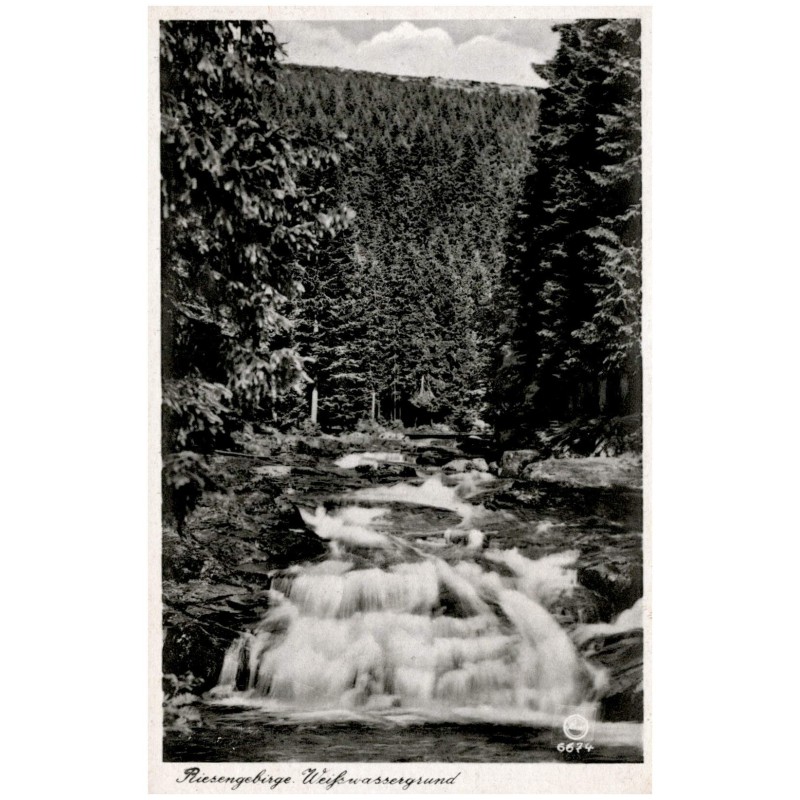 Riesengebirge. Weißwassergrund. 6674 / Rewers: Riesengebirge / Sudetengau. Der Weißwassergrund b. Spindelmühle