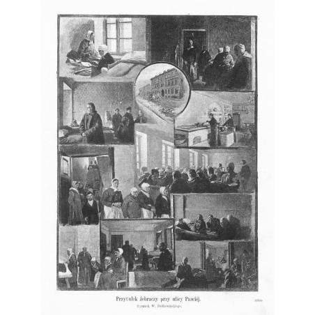 "Przytułek żebraczy przy ulicy Pawiéj. Rysunek W. Podkowińskiego. (1729)"