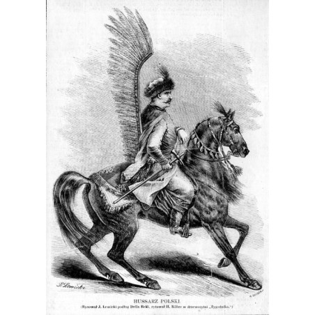 Husarz polski. Rysował J. Lewicki podług Della Belli, rytował H. Röber w drzeworytni "Tygodnika" / "HUSSARZ POLSKI. (Rysował J.