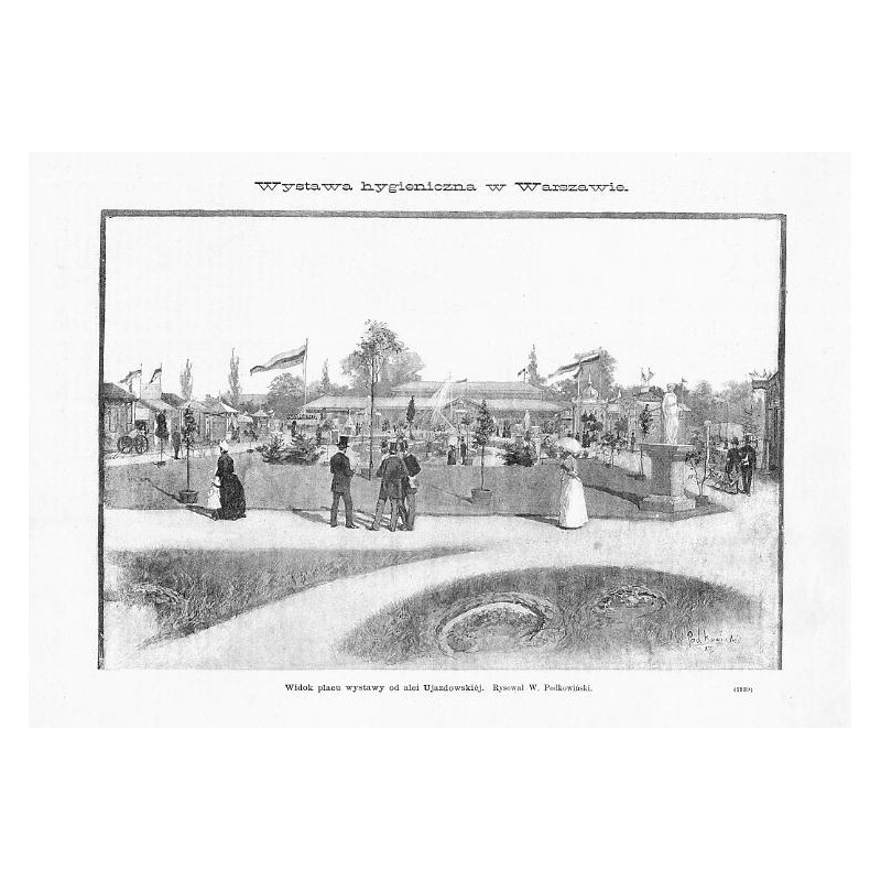 "Widok placu wystawy od alei Ujazdowskiéj. Rysował W. Podkowiński. (1939)"