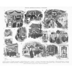 "WYSTAWA GOSPODARCZO SPOŻYWCZA W WARSZAWIE. 1. Widok na salę III. - 2. Majoliki Nieborowskie. - 3. Widok Sali III (ze sceny). -