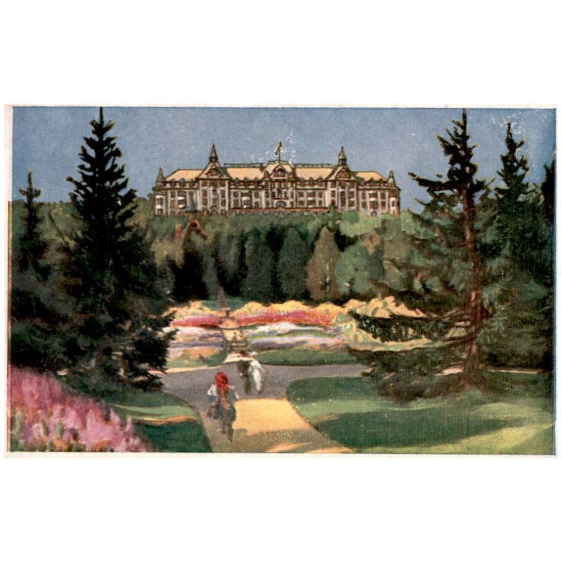 Lázne Tatranská Lomnica dľa orig. E. Kosy. Grandhotel Praha komfortne zariadený. Pre zimné športy ma dokonca zvlaštnu lanovu drá
