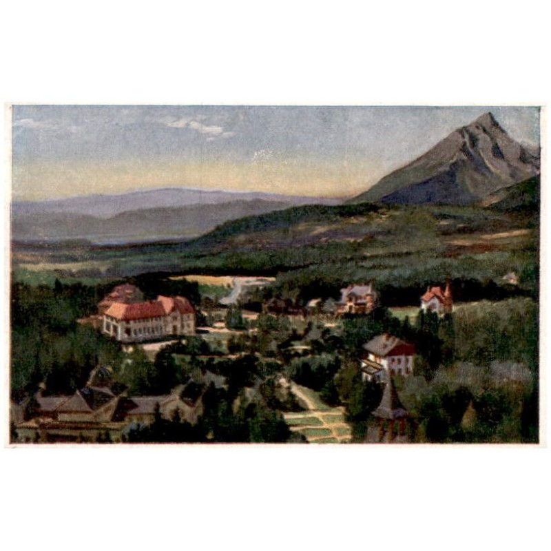 Tatranská Lomnica dľa orig. E. Kosy. Klimatické lázne vo Vys. Tatrách z Grandhotelu. Les eaux Tatranská Lomnice dans les Hautes
