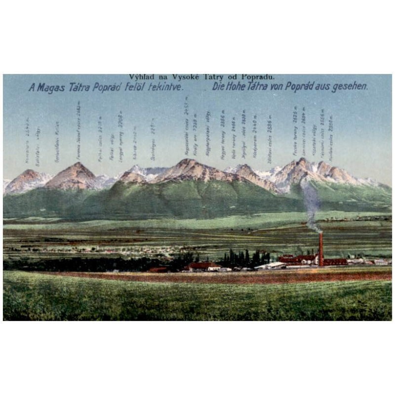 Výhľad na Vysoké Tatry od Popradu. A Magas Tátra Poprád felöl tekintve. Die Hohe Tátra von Poprád aus gesehen.