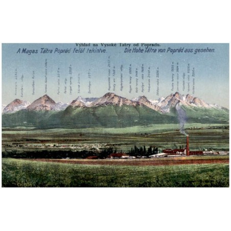 Výhľad na Vysoké Tatry od Popradu. A Magas Tátra Poprád felöl tekintve. Die Hohe Tátra von Poprád aus gesehen.