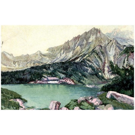 Jára Sedláček: Tatry - Tátra. Popradské jazero, 1513 m. Popper-See, 1513 m. Poprádi-tó, 1513 m