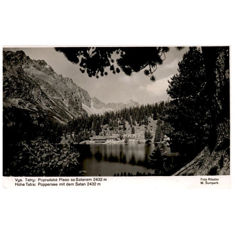 Vys. Tatry: Popradské Pleso se Satanem 2432 m. Hohe Tatra: Poppersee mit dem Satan 2432 m