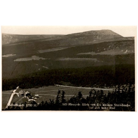 Adolfbaude 1200 M. 989. Riesgeb. Blick von der kleinen Sturmhaube auf das hohe Rad