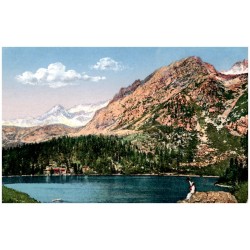 Popradské Pleso 1513 m. Kopky. Tatra štit 2565 m. Popper-See. Kopki. Tatra Spitze. Poprádi tó. Kopki. Tátra csúcs.
