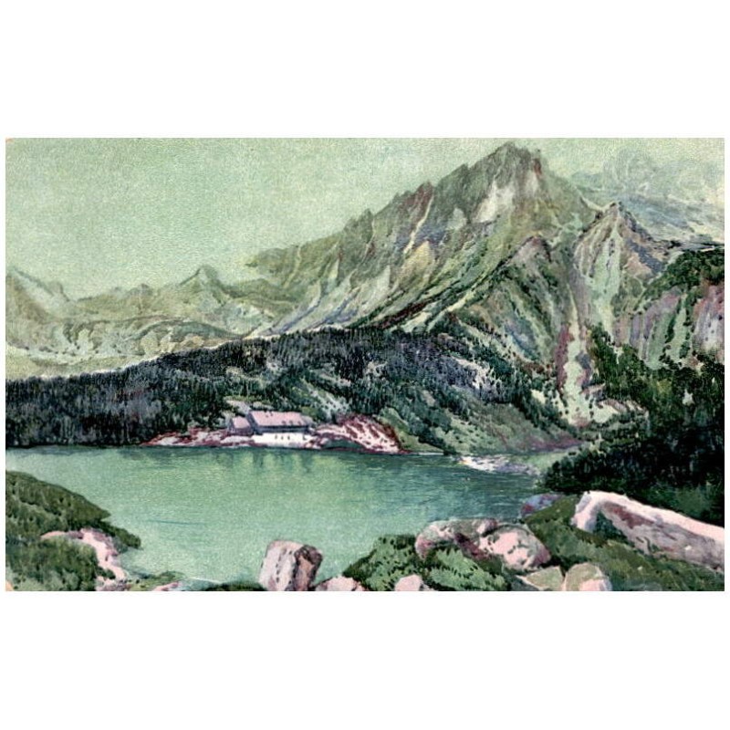 Jára Sedláček: Tatry - Tátra. Popradské jazero, 1513 m. Popper-See, 1513 m. Poprádi-tó, 1513 m