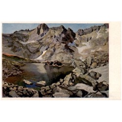 Žabie pleso s pozadim Mengusovského štítu 2473 m dľa orig. E. Kosy. Le lac grenouil, es (Žabie pleso) situé á 2473 m dans les Ta