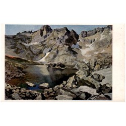Žabie pleso s pozadim Mengusovského štítu 2473 m dľa orig. E. Kosy. Le lac grenouil, es (Žabie pleso) situé á 2473 m dans les Ta