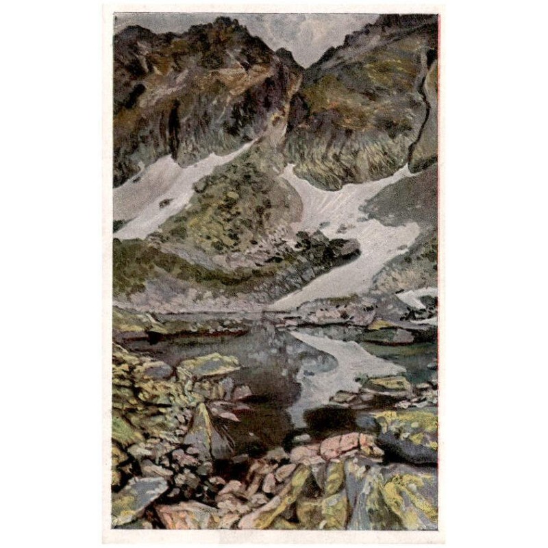 Ľadové pleso v Zlomitskej doline 1935 m dľa orig. E. Kosy. Ľadové pleso dans la vallée de Zlomita. The Ľadové pleso in the valle