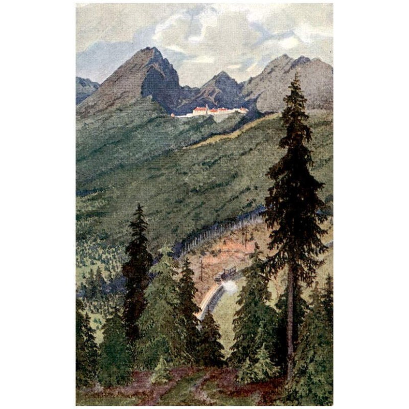 Ot. Štáfl: Tatry. Pohled na hotel "Štrbské Pleso", Solisko, Štrbský štíta Patrii od žel. stanice "Štrba".