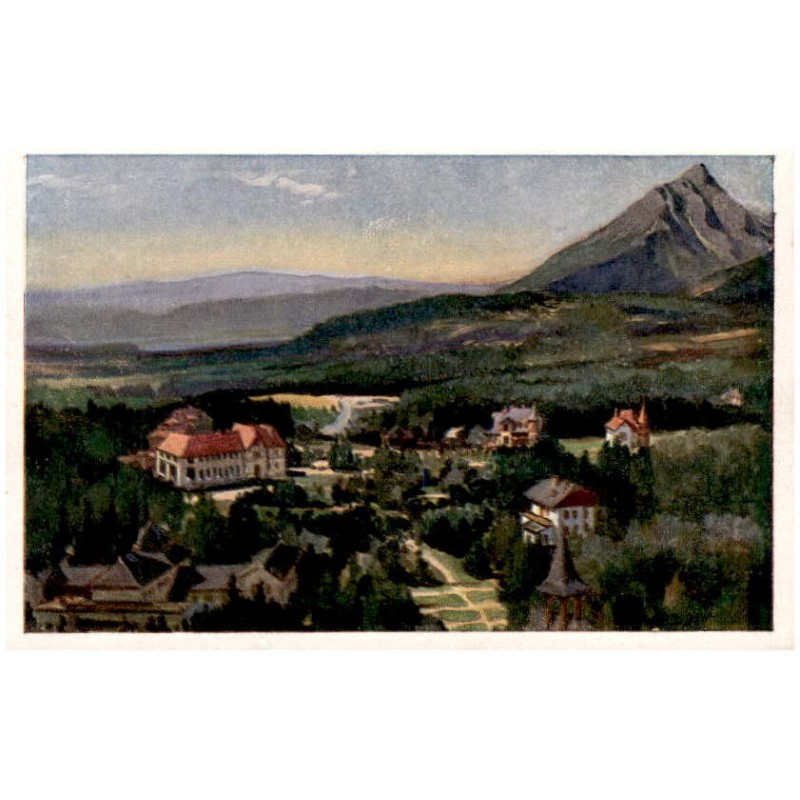 Tatranská Lomnica dľa orig. E. Kosy. Klimatické lázne vo Vys. Tatrách z Grandhotelu. Les eaux Tatranská Lomnice dans les Hautes