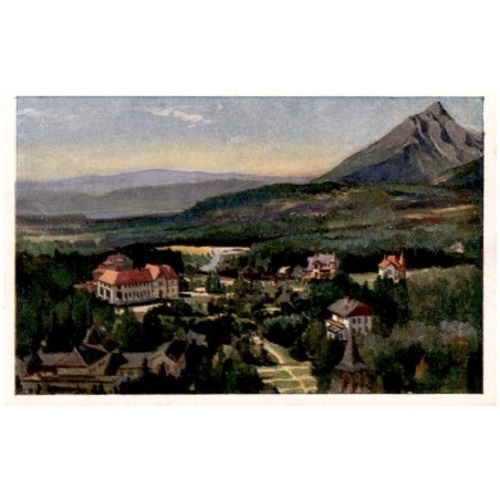 Tatranská Lomnica dľa orig. E. Kosy. Klimatické lázne vo Vys. Tatrách z Grandhotelu. Les eaux Tatranská Lomnice dans les Hautes