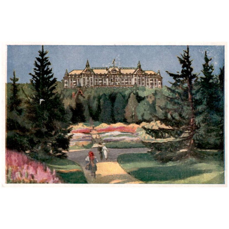 Lázne Tatranská Lomnica dľa orig. E. Kosy. Grandhotel Praha komfortne zariadený. Pre zimné športy ma dokonca zvlaštnu lanovu drá