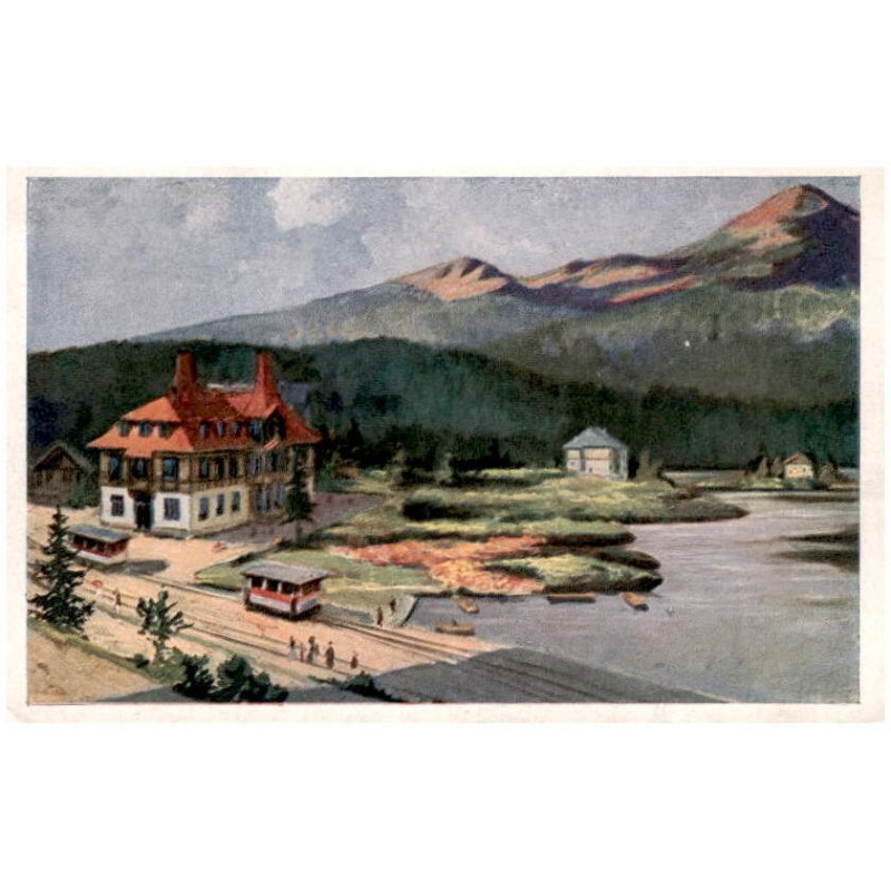 Klimatické lázne Štrbské pleso vo Vysokých Tatrach dľa orig. E. Kosy. Malebné lázne su pre turistiku zvlášte najobľúbenejšim výc