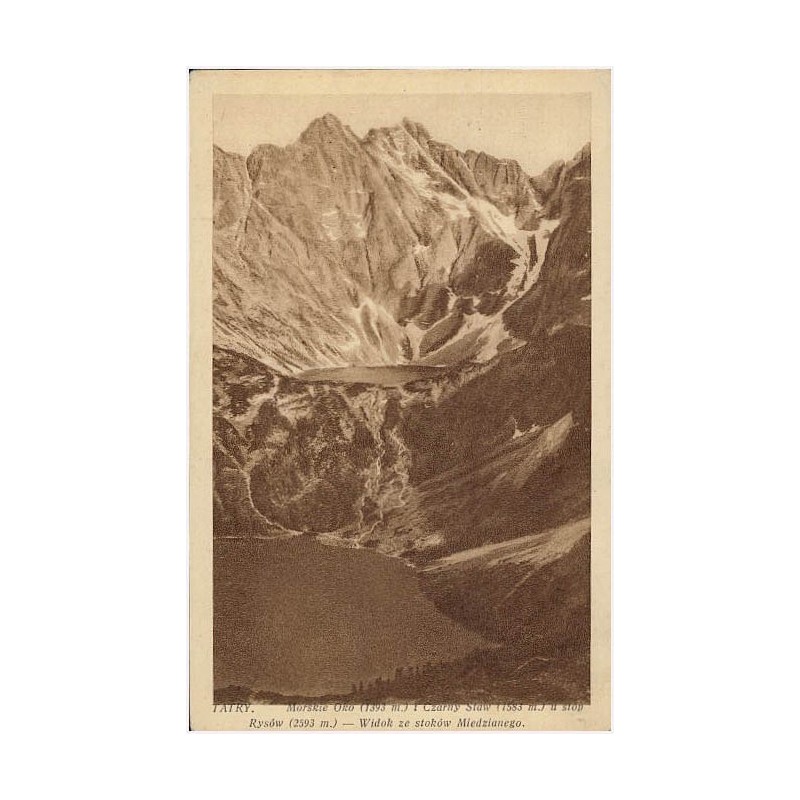 Tatry. Morskie Oko (1393 m.) i Czarny Staw (1583 m.) u stóp Rysów (2593 m.) - Widok ze stoków Miedzianego