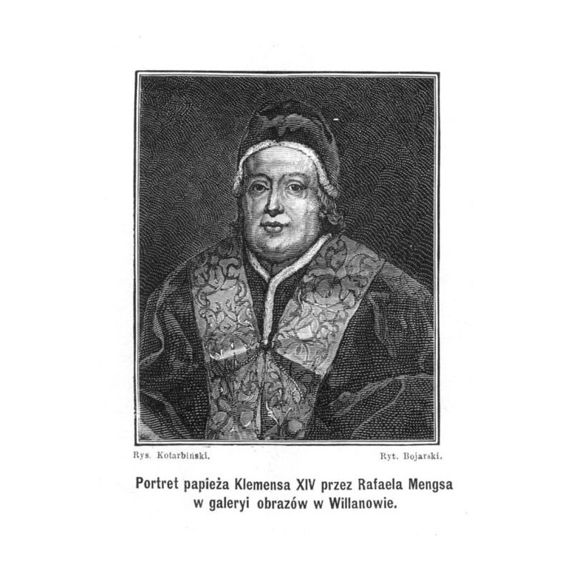 "Portret papieża Klemensa XIV przez Rafaela Mengsa w galeryi obrazów w Wilanowie."