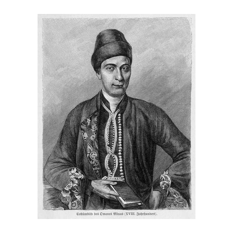 "Costümbild des Owanes Minas Kostümbild (XVIII w. Jahrhundert)." / "Costümbild des Owanes Minas, Gründer der katholisch-armenisc